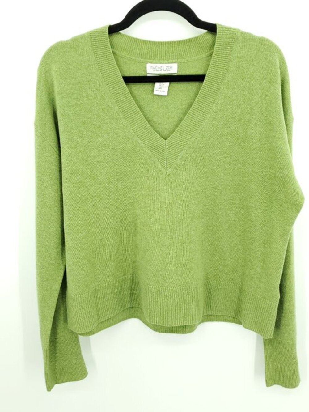 Rachel Zoe 2-Ply Cashmere Relaxed/Boxy Fit V-Neck Sweater L Green